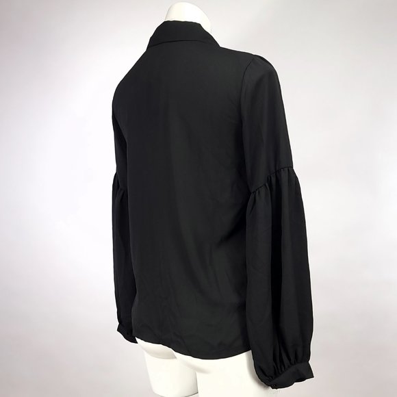 Free Generation Los Angeles Women's Balloon Sleeve Semi-Sheer Button Front Top - Picture 4 of 4